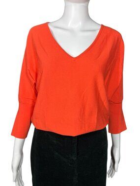 Milly Orange Dolman Sleeve V-neck Lightweight Sweater Womens Size Small